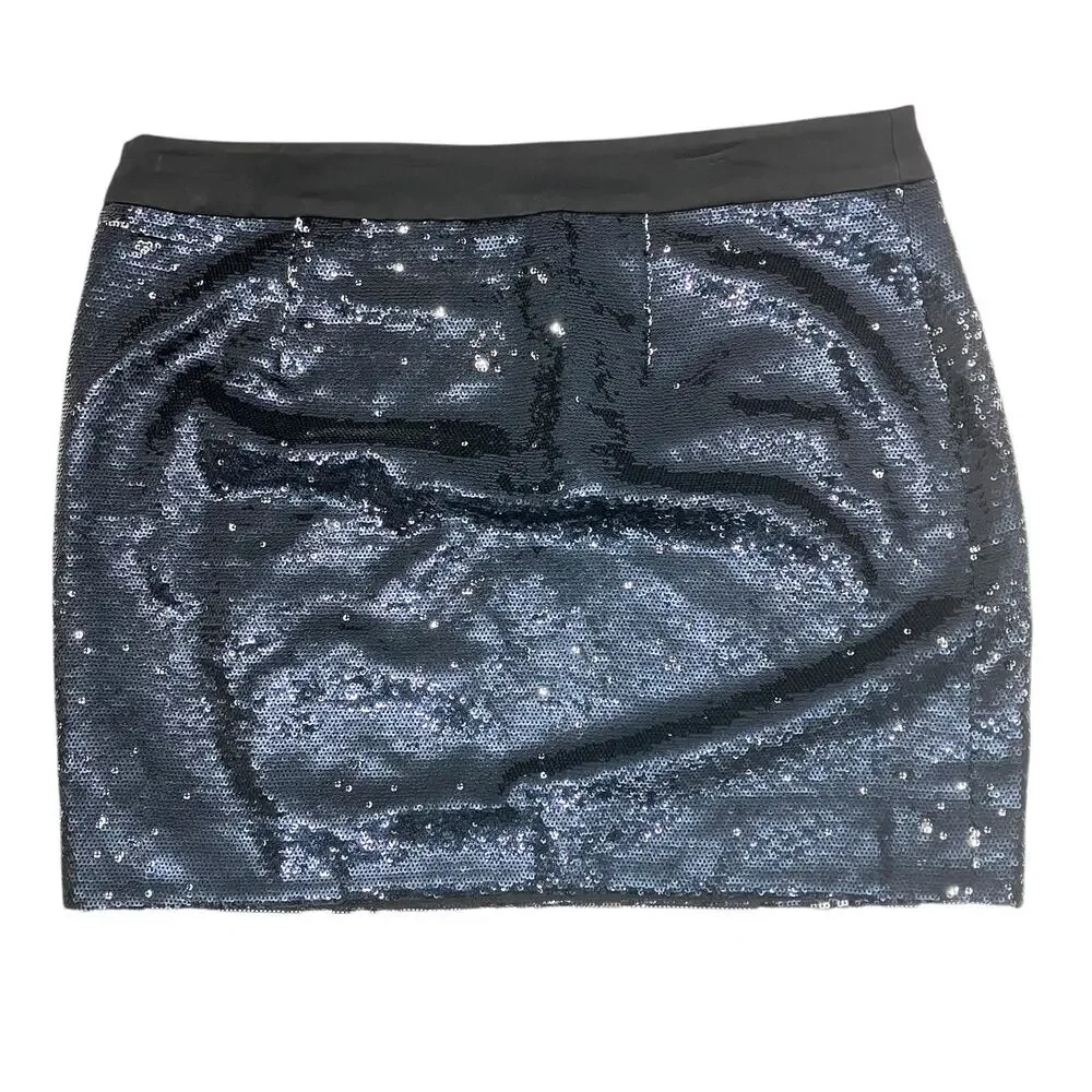 Trina Turk Sequin Skirt 6 Mini Side Zip Dressy Cocktail Goth Preppy Short Blue